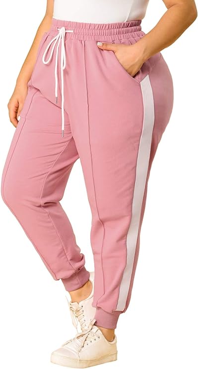 Plus Size Pink Striped Casual Jogger Pants-Plus Size Dream Girl
