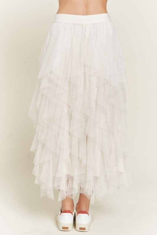 Ivory White Layered Tulle Polka Dor Mesh Skirt-Plus Size Dream Girl