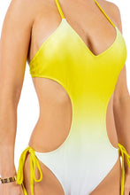 Load image into Gallery viewer, Yellow One Piece Ombre Size Tied Halter Swimsuit-Plus Size Dream Girl

