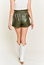 Load image into Gallery viewer, Olive Green High-Rise Waist Belted Faux Leather Shorts-Plus Size Dream Girl
