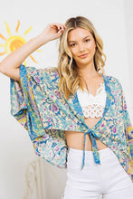 Load image into Gallery viewer, Turquoise Floral Squared Open Kimono Cardigan-Plus Size Dream Girl
