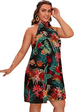 Load image into Gallery viewer, Plus Size Black Tropical Halter Summer Dress-Plus Size Dream Girl
