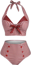 Load image into Gallery viewer, Plus Size Red/Blue Checkered Vintage Retro Halter 2pc Swimsuit Set-Plus Size Dream Girl
