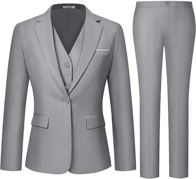 Bridgerton Light Gray 3pc Women's Blazer & Pants Suit-Plus Size Dream Girl