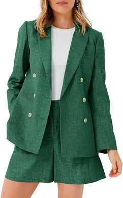 Fashionable Women's Green Blazer & Shorts Suit-Plus Size Dream Girl