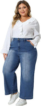Load image into Gallery viewer, Plus Size Denim Blue Baggy Wide Leg Jeans-Plus Size Dream Girl
