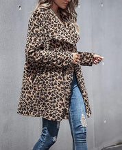 Load image into Gallery viewer, Leopard Lapel Long Sleeve Coat-Plus Size Dream Girl

