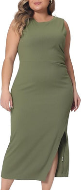 Plus Size Army Green Sleeveless Chic Maxi Dress-Plus Size Dream Girl