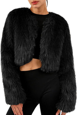 Fashion Trendy Long Sleeve Cropped Faux Fur Jacket-Plus Size Dream Girl