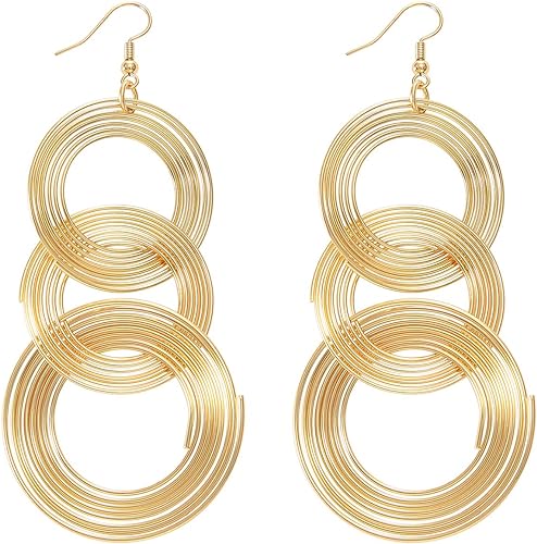 16K Gold Triple Circle Earrings-Plus Size Dream Girl
