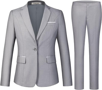 Oxford Chic Women's Light Gray One Button Blazer & Suit-Plus Size Dream Girl