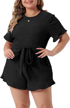 Load image into Gallery viewer, Plus Size Black Knit Ribbed Short Sleeve Shorts Romper-Plus Size Dream Girl
