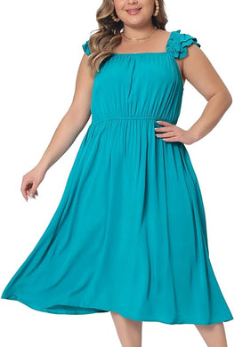 Plus Size Lake Blue Sleeveless Sun Dress-Plus Size Dream Girl