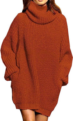 Plus Size Burnt Orange Turtleneck Oversized Long Sleeve Sweater-Plus Size Dream Girl