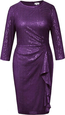 Plus Size Purple Sequin Ruffled Midi Dress-Plus Size Dream Girl