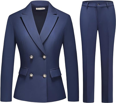 Women's Navy Blue English Blazer & Pants Suit Set-Plus Size Dream Girl