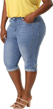 Load image into Gallery viewer, Plus Size Black Ripped Denim Curvy Capri Shorts-Plus Size Dream Girl
