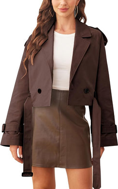 Women's Cropped Long Sleeve Trench Jacket-Plus Size Dream Girl