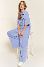 Load image into Gallery viewer, Fashionable Pink Basic Collar Shirt Wide leg Jumpsuit-Plus Size Dream Girl
