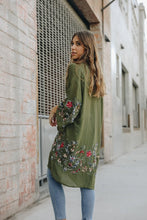 Load image into Gallery viewer, Long Floral Green Kimono Cardigan-Plus Size Dream Girl
