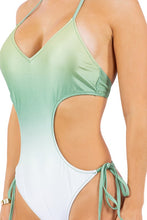 Load image into Gallery viewer, Jade Green One Piece Ombre Size Tied Halter Swimsuit-Plus Size Dream Girl
