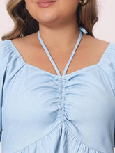Load image into Gallery viewer, Plus Size Light Blue Sweetheart Self Tie Mini Dress-Plus Size Dream Girl
