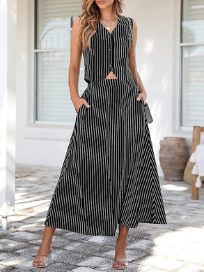 Black Striped Vest & Skirt Business Suit Set-Plus Size Dream Girl