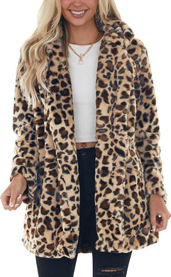 Winter Animal Printed Long Sleeve Faux Fur Jacket-Plus Size Dream Girl