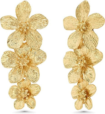 Gold Floral Fashion Earrings-Plus Size Dream Girl