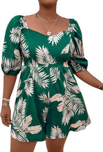 Load image into Gallery viewer, Plus Size Dark Green Tropical Floral Shorts Romper-Plus Size Dream Girl
