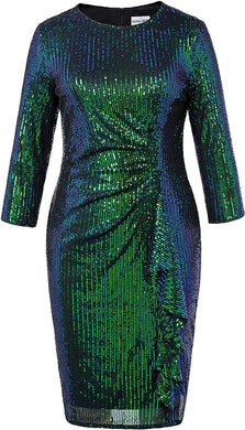 Plus Size Emerald Green Sequin Ruffled Midi Dress-Plus Size Dream Girl