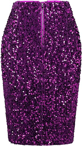 Glitter Sequin High Waist Purple Midi Skirt-Plus Size Dream Girl