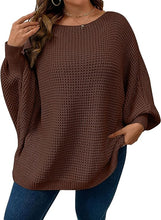 Load image into Gallery viewer, Plus Size Brown Comfy Knit Crewneck Loose Fit Sweater-Plus Size Dream Girl
