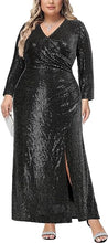 Load image into Gallery viewer, Plus Size Emerald Sequin Wrap Long Sleeve Maxi Dress-Plus Size Dream Girl
