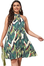 Load image into Gallery viewer, Plus Size Black Tropical Halter Summer Dress-Plus Size Dream Girl
