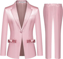 Load image into Gallery viewer, Women&#39;s Imperial Pink Bow Knotted Blazer &amp; Pants Suit-Plus Size Dream Girl
