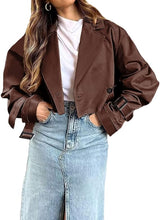 Load image into Gallery viewer, Women&#39;s Cropped Long Sleeve Trench Jacket-Plus Size Dream Girl
