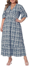 Load image into Gallery viewer, Plus Size Green Ruffled V Neck Print Maxi Dress-Plus Size Dream Girl
