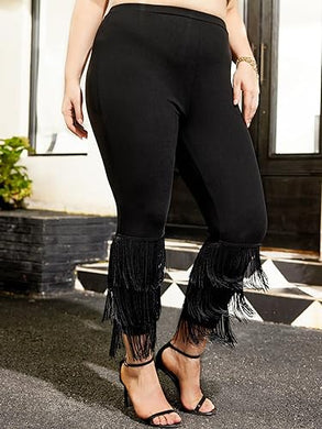 Plus Size Black Fringe Pants-Plus Size Dream Girl