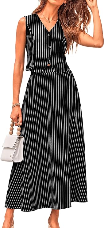 Black Striped Vest & Skirt Business Suit Set-Plus Size Dream Girl