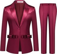 Load image into Gallery viewer, Women&#39;s Imperial Black Bow Knotted Blazer &amp; Pants Suit-Plus Size Dream Girl
