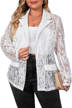 Load image into Gallery viewer, Plus Size Lace Sleeve Blazer-Plus Size Dream Girl
