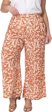 Plus Size Orange Printed Wide Leg Pants-Plus Size Dream Girl