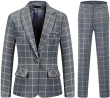Load image into Gallery viewer, Women&#39;s Blue Plaid Executive Business Blazer &amp; Pants Suit-Plus Size Dream Girl
