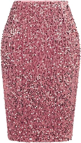 Glitter Sequin High Waist Pink Midi Skirt-Plus Size Dream Girl