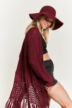 Load image into Gallery viewer, Plus Size Ruby Red Fringe Knit Long Sleeve Cardigan-Plus Size Dream Girl
