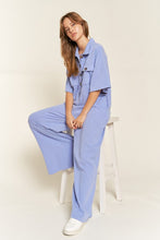Load image into Gallery viewer, Fashionable Purple/Blue Basic Collar Shirt Wide leg Jumpsuit-Plus Size Dream Girl
