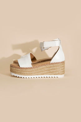 White Platform Raffia Open Toe Ankle Strap Sandals-Plus Size Dream Girl