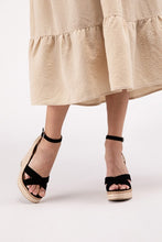 Load image into Gallery viewer, Black Criss Cross Ankle Strap Espadrille Platform Wedge Sandals-Plus Size Dream Girl
