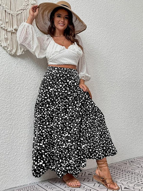 Plus Size Black Boho Printed Maxi Skirt-Plus Size Dream Girl